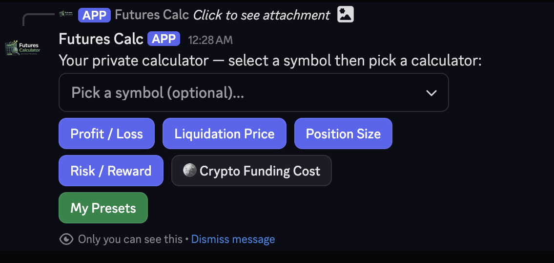Private calculator workspace inside Discord